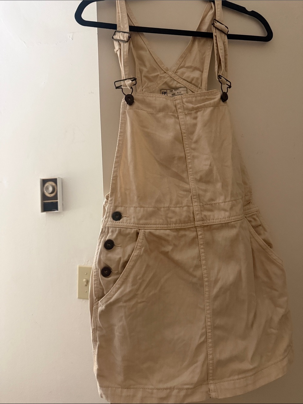 Free People Tan Cotton Overall Romper Dress with Button Accents